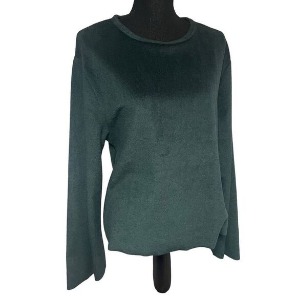 Zara Trafaluc Hunter Green Fuzzy Bell Sleeve Sweater N0378 - Picture 1 of 6